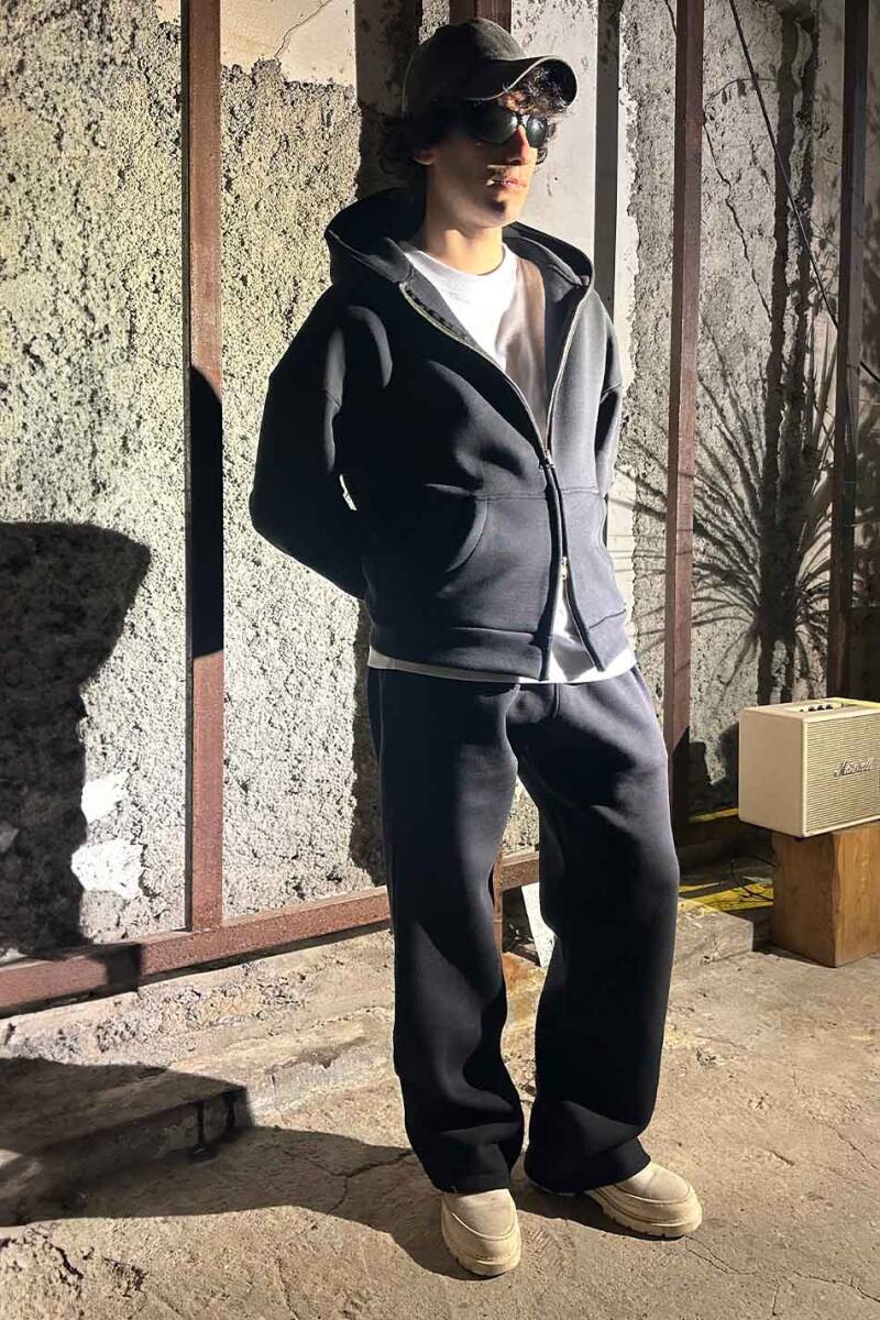 Siyah Heavyweight (550GSM) Oversize Boxy Fit Zip Hoodie V2 - 6