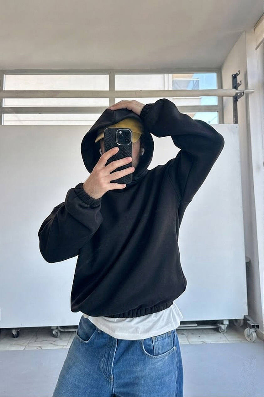 Siyah Oversize Boxy Fit Hoodie · 3