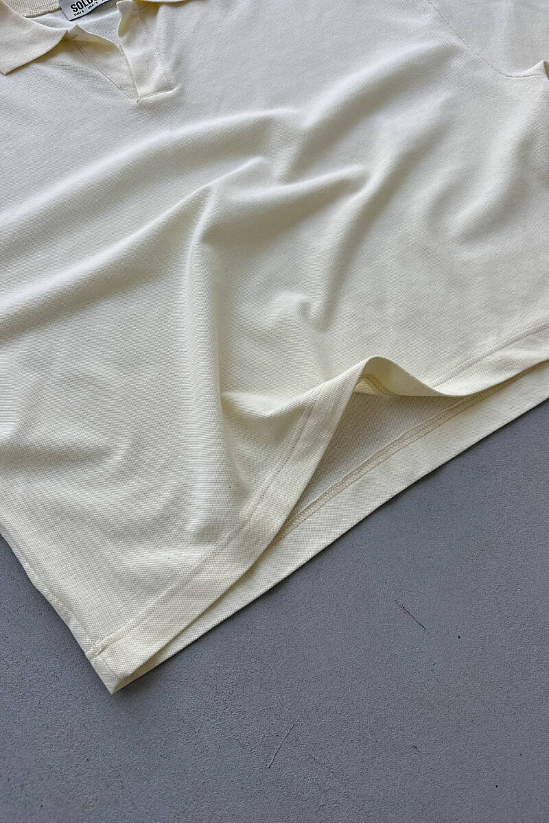Soldout Clothing Polo Yaka Boxy Fit Crop Bej Tişört - 4