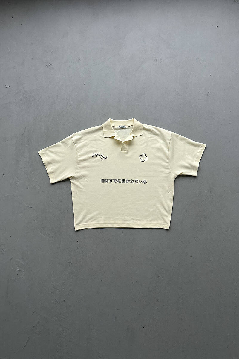 Soldout Clothing Polo Yaka Boxy Fit Crop Bej Tişört