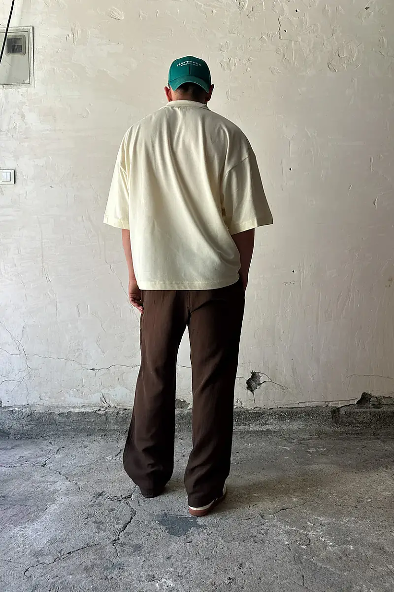 Soldout Clothing Polo Yaka Boxy Fit Crop Bej Tişört - 7