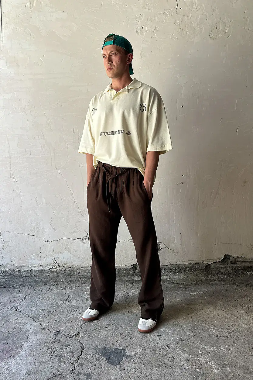 Soldout Clothing Polo Yaka Boxy Fit Crop Bej Tişört - 8