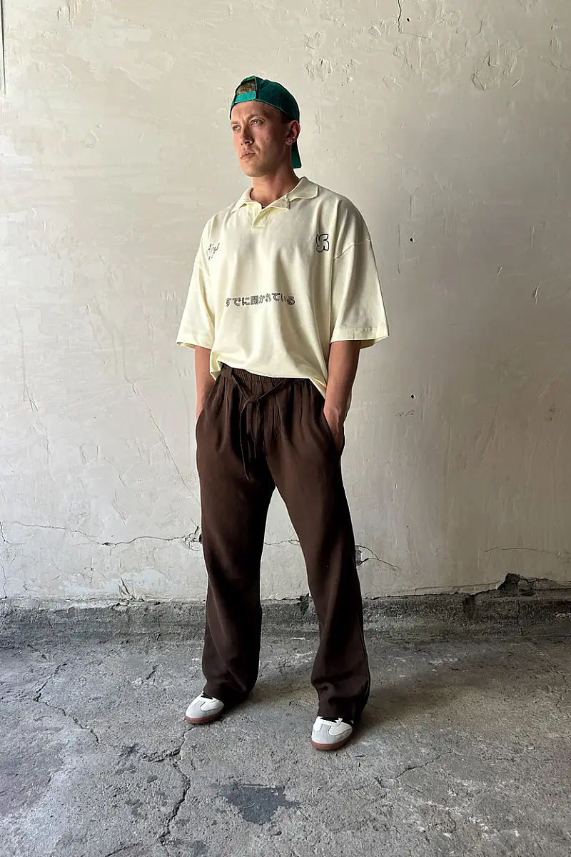 Soldout Clothing Polo Yaka Boxy Fit Crop Bej Tişört - 8