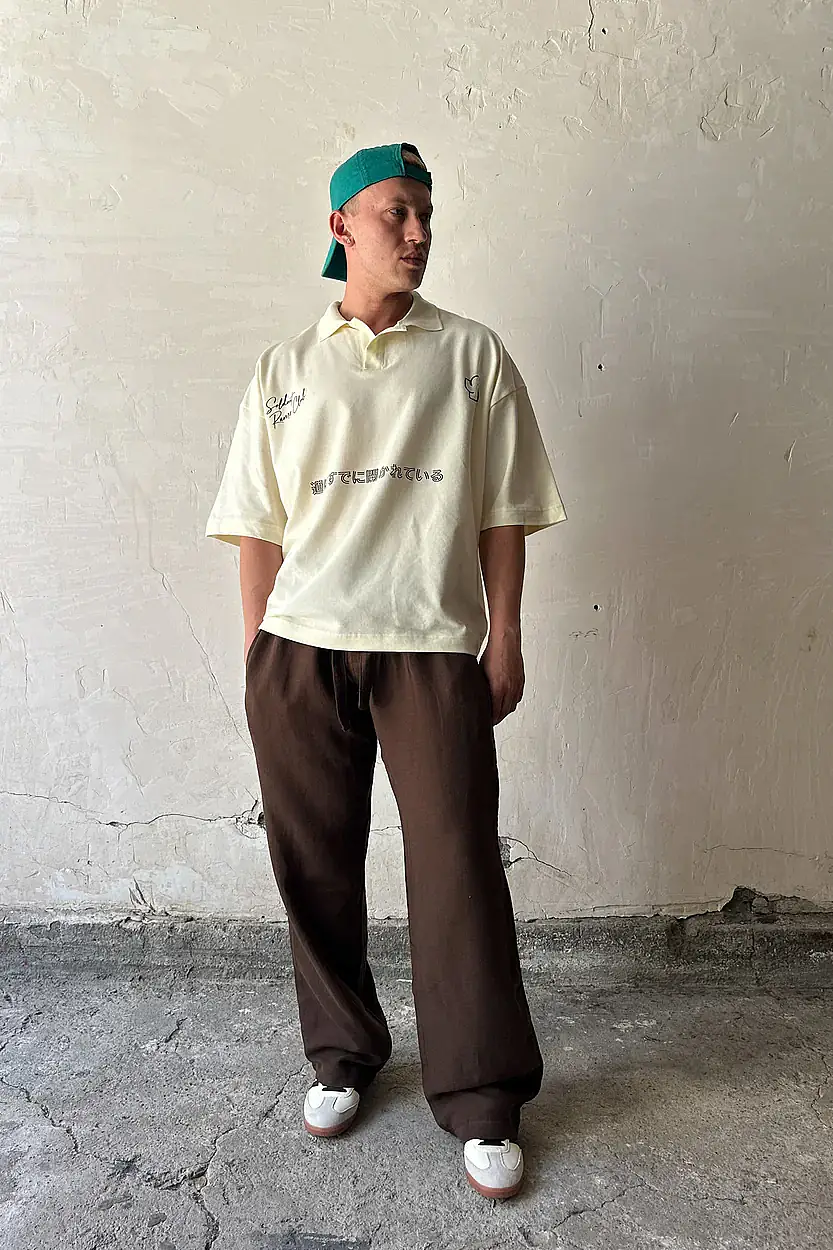 Soldout Clothing Polo Yaka Boxy Fit Crop Bej Tişört - 2