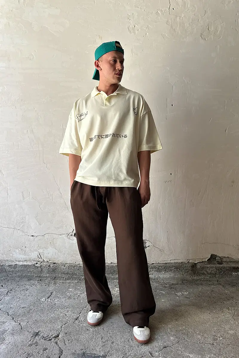 Soldout Clothing Polo Yaka Boxy Fit Crop Bej Tişört - 2