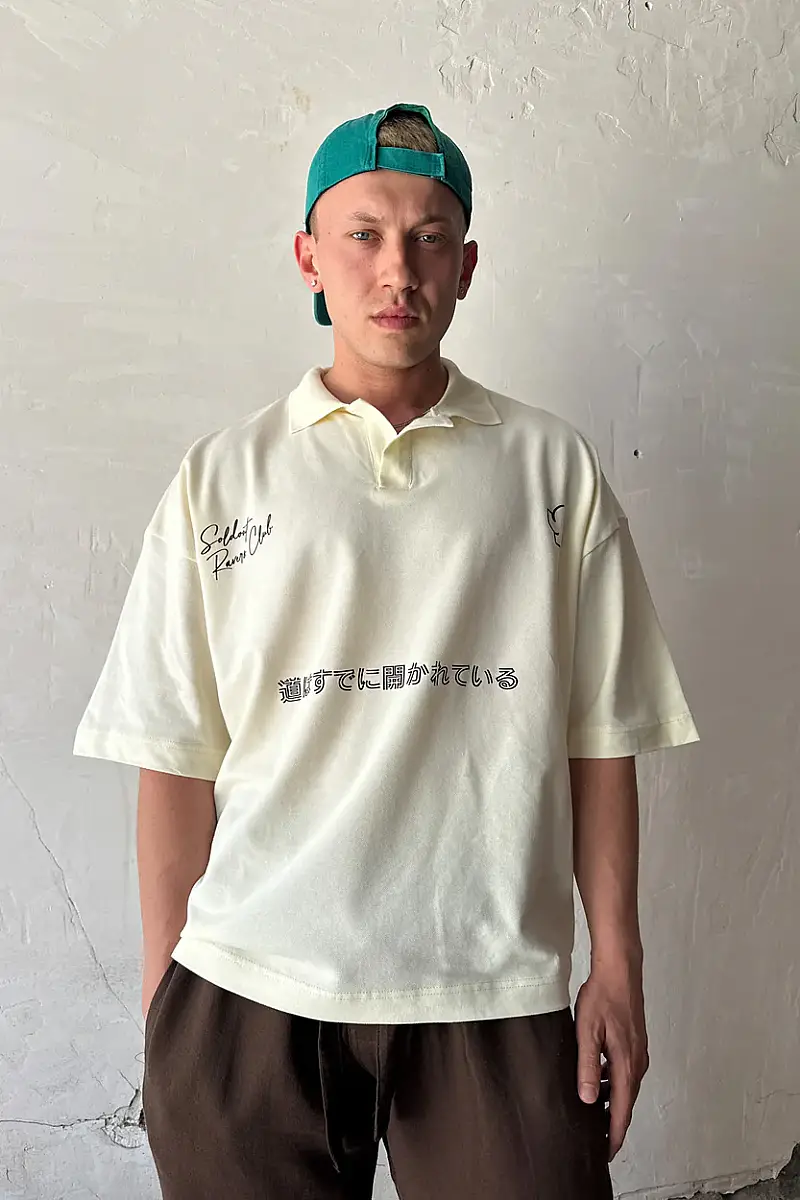 Soldout Clothing Polo Yaka Boxy Fit Crop Bej Tişört - 9