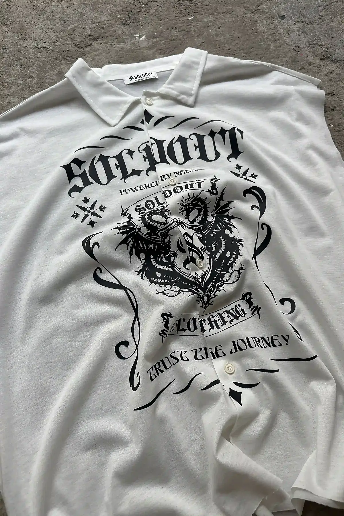 Soldout Dragon Pudra Distressed Boxy Fit Kolsuz Gömlek - 2