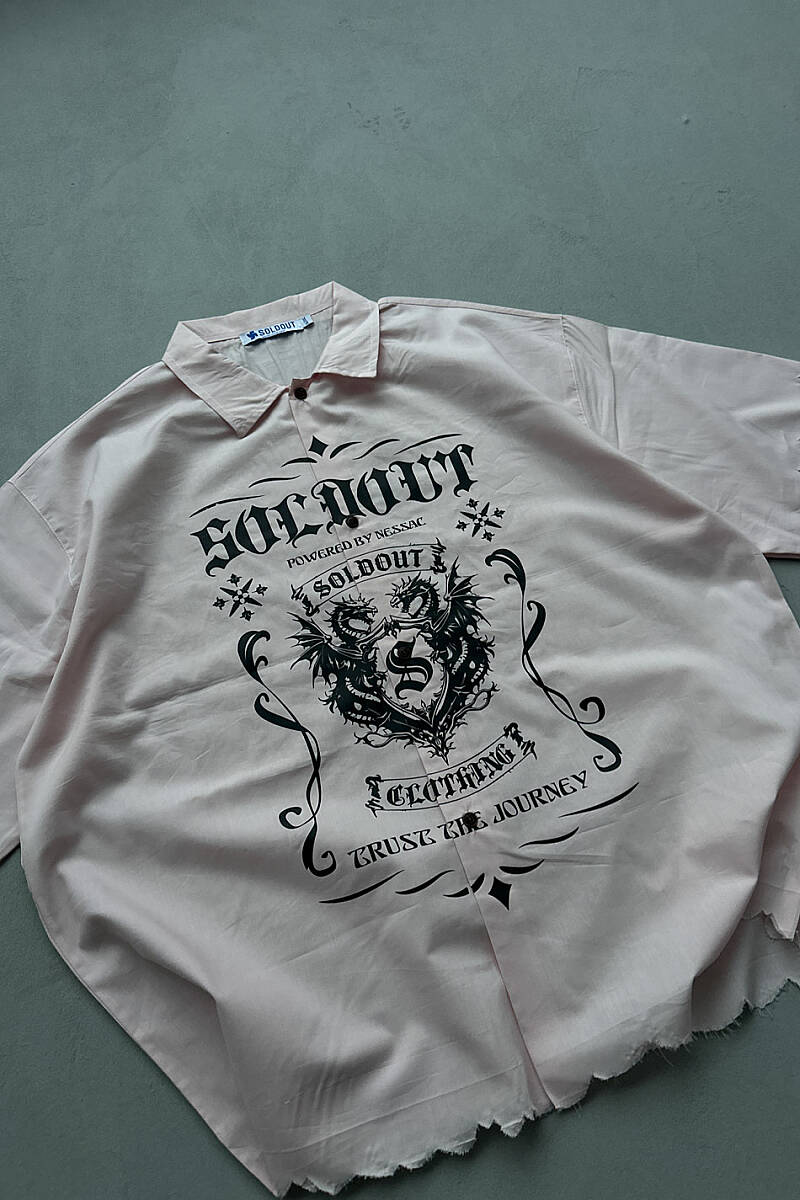 Soldout Dragon Pudra Distressed Boxy Fit Yarım Kol Gömlek  - 4