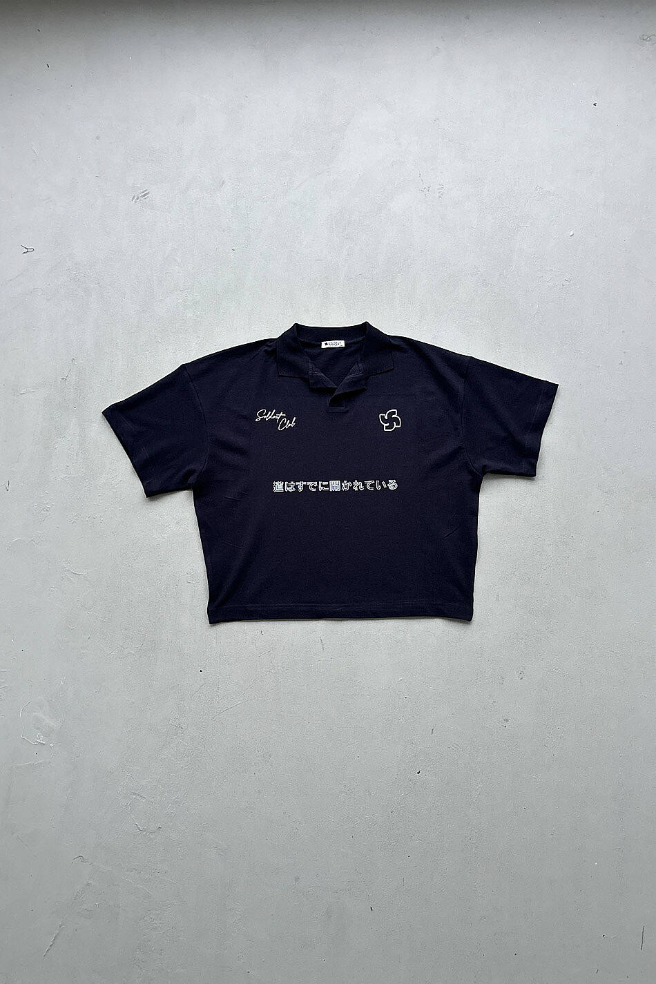 Soldout Clothing Polo Yaka Boxy Fit Crop Lacivert Tişört - 1