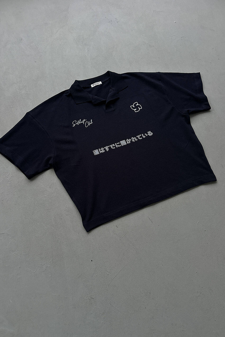 Soldout Clothing Polo Yaka Boxy Fit Crop Lacivert Tişört - 2