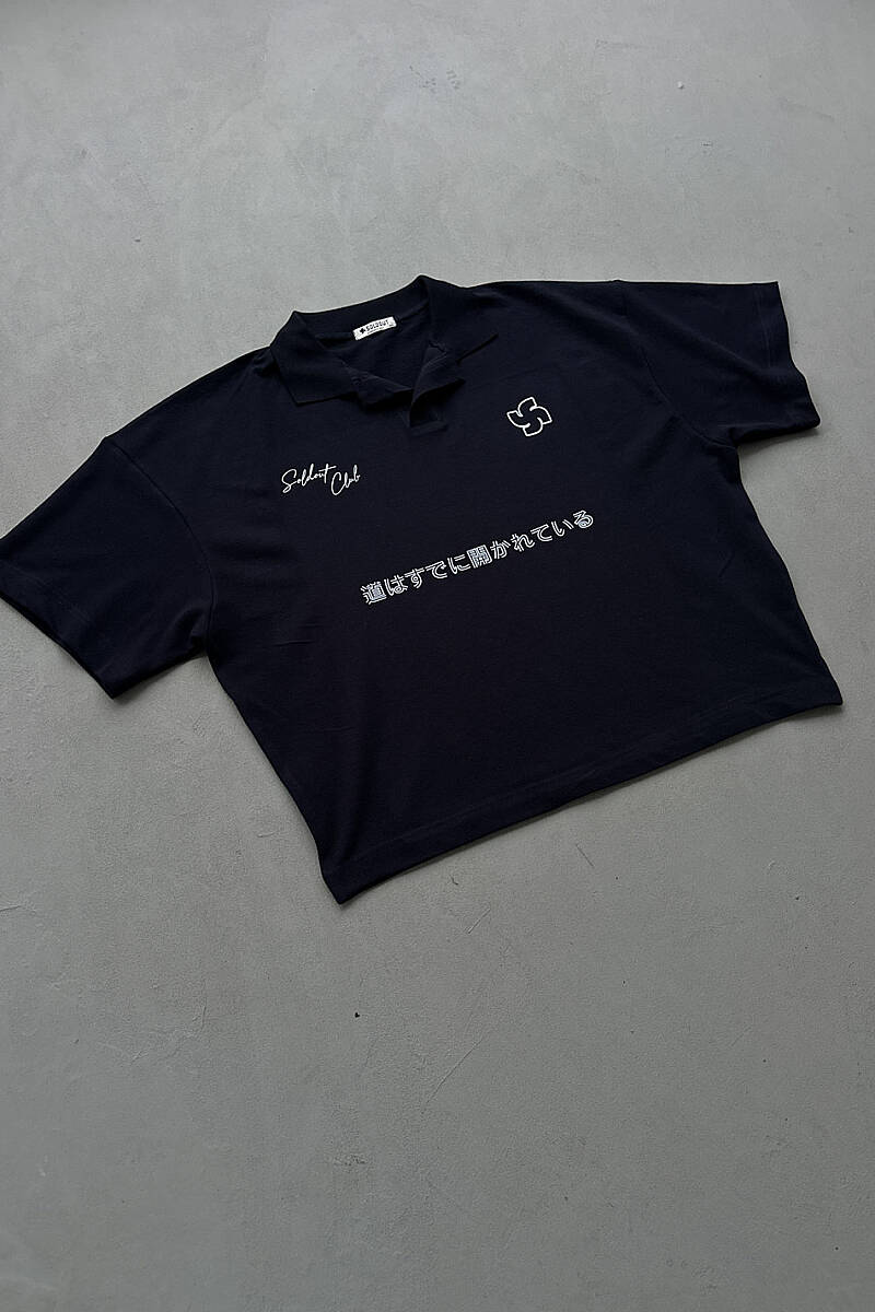 Soldout Clothing Polo Yaka Boxy Fit Crop Lacivert Tişört - 2