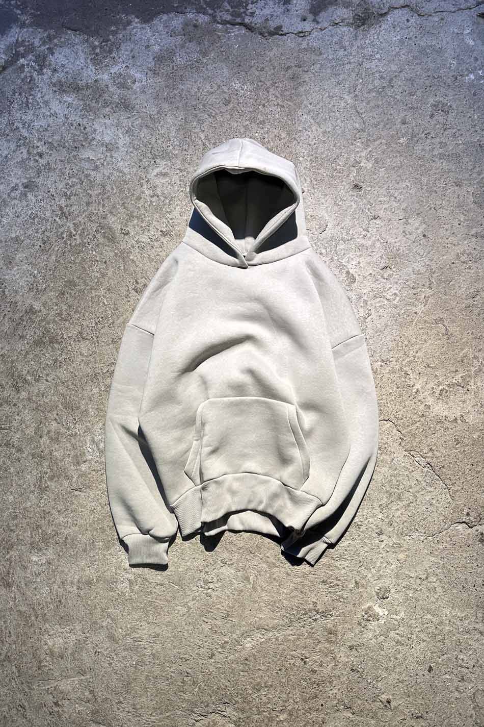 Taş Rengi Oversize Boxy Fit Hoodie - 1