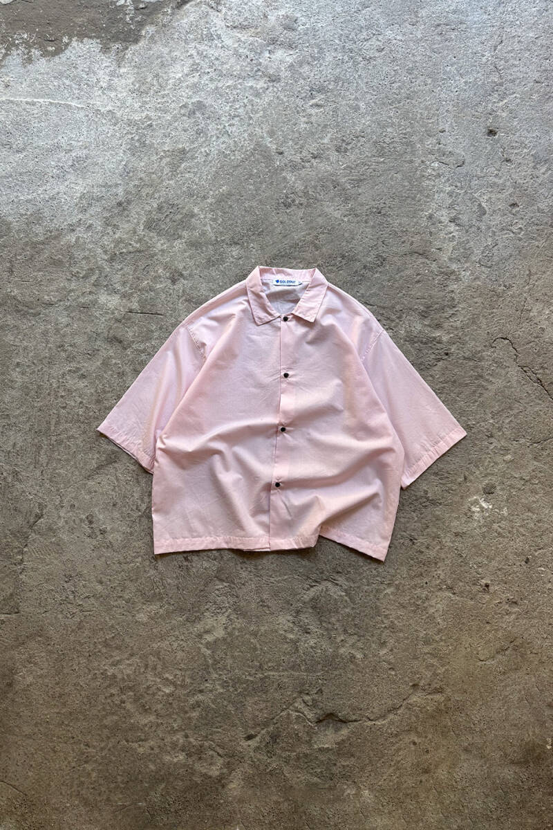 Toz Pembe Yarım Kol Oversize Gömlek  - 1
