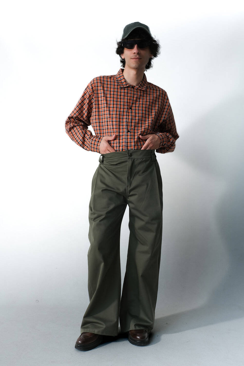 Turuncu - Siyah Kareli Oversize Gömlek · 5