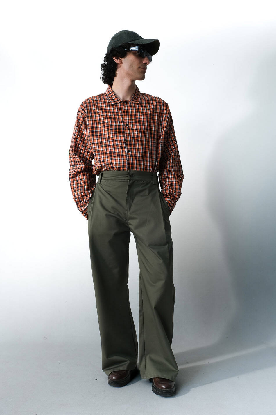 Turuncu - Siyah Kareli Oversize Gömlek · 7