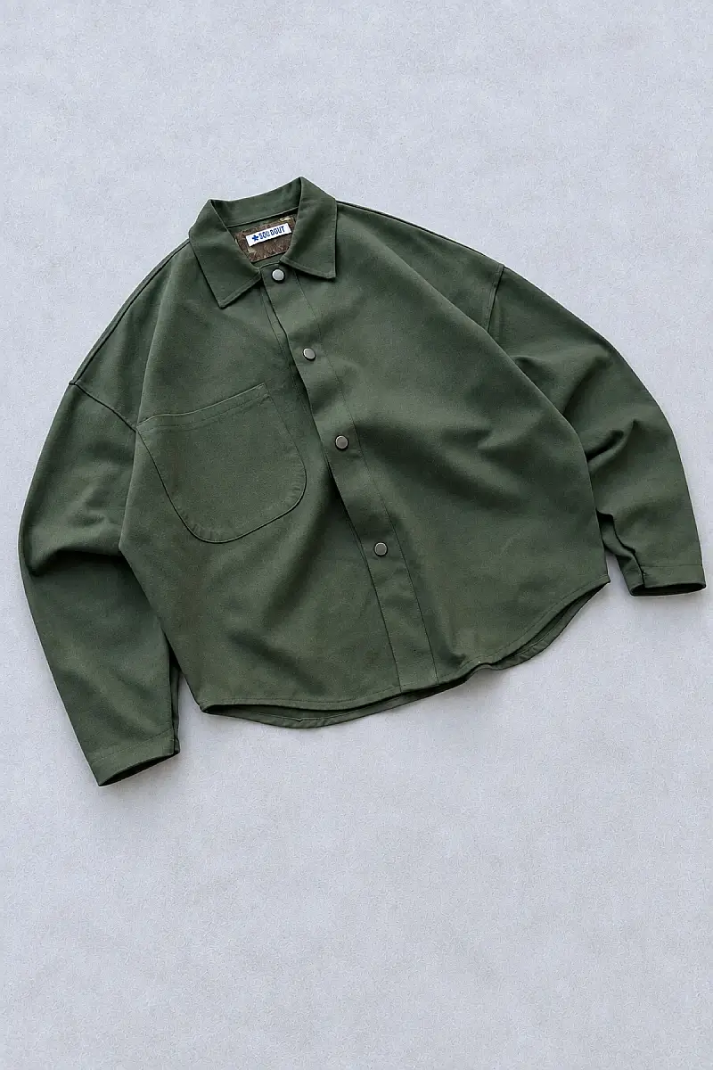WEJD Gizli Silüet Extra Oversize Heavyweight Haki Gömlek - 2