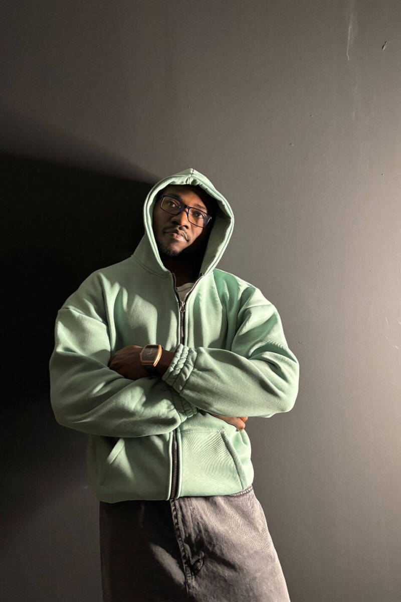 Yeşil Oversize Boxy Fit Zip Hoodie - 4